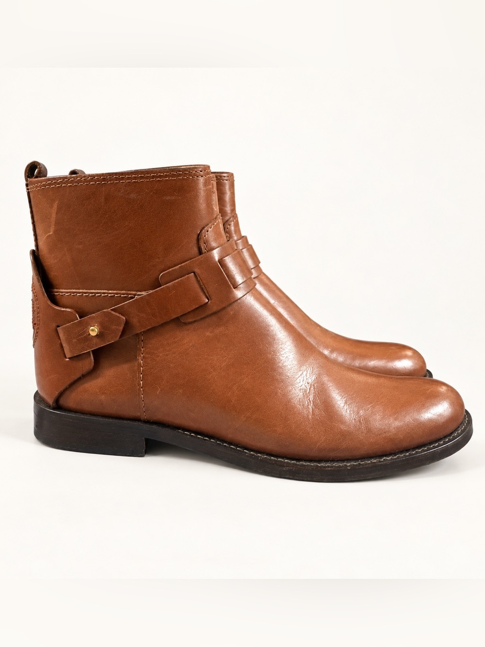 Tory Burch Ankle Boot Bootie Almond Brown Leather Size 7